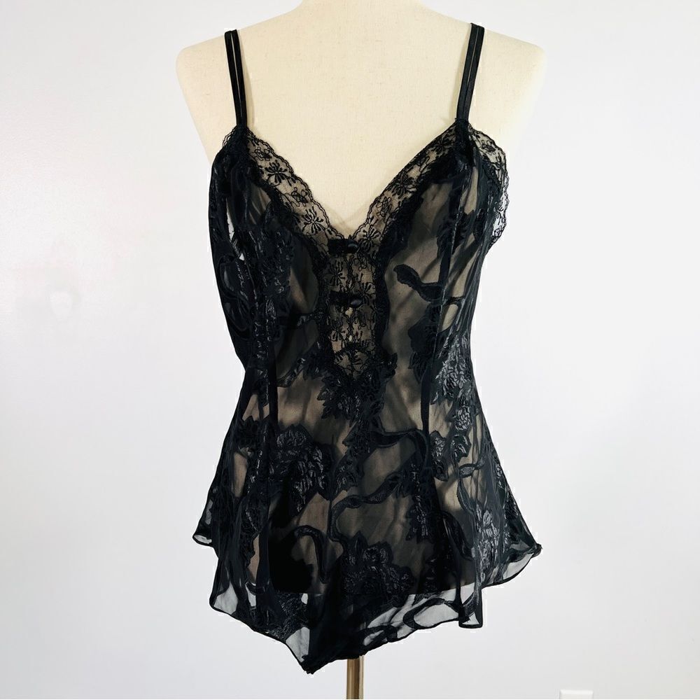 Vintage Victoria’s Secret Black Jacquard One Piece Bodysuit Negligee Great L